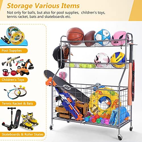 Kinghouse Garage Ball Organizer, Includes Storage Bin, Bat Holder, Hooks - Image 6