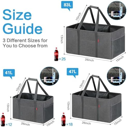 LHZK Standing Utility Tote Bag with Metal Wire Frame and the Sides Rinforced, Large Tote Bag with Handle, Reusable Grocery Bags Foldable, Beach Bag, Car Tote (Grey, 18.5''x11.8''x11.5'') - Image 5