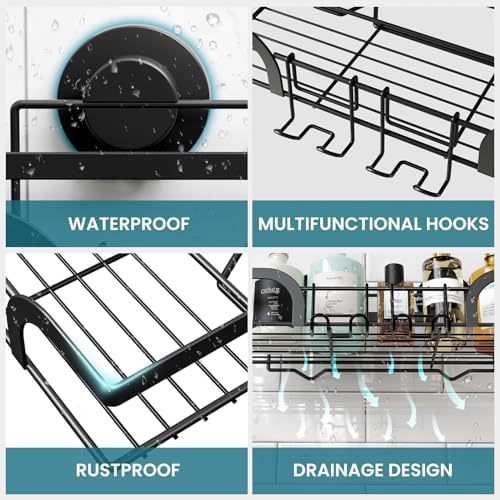TAILI Shower Caddy Suction Cup 2 Pack, Heavy Duty Bathroom Basket, Black - Image 5