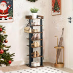 HOOBRO Vertical Shoe Rack for Front Door Entryway, 7 Tier Wooden Shoe Storage Organizer with Hooks, Narrow Shoe Tower for 7 Pairs, Space Saving, for Corner, Closet, Bedroom, Rustic Brown BF61XJ01 - Image 2