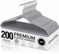 SMARTOR Plastic Hangers 200 Pack - Thin Hangers for Space Saving - Gray | Heavy Duty for 11 LBS, 360 Swivel Hooks, Non Slip Notches for Camisole, 0.2" Thin for Small Closet, Durable and Flexible by Smartor