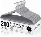 SMARTOR Plastic Hangers 200 Pack - Thin Hangers for Space Saving - Gray | Heavy Duty for 11 LBS, 360 Swivel Hooks, Non Slip Notches for Camisole, 0.2" Thin for Small Closet, Durable and Flexible by Smartor