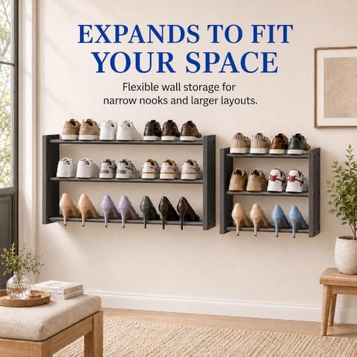 3 Pack 3 Tier Shoe Shelf For Closet, 17"-30" Adjustable Hanging Shoe Rack, Wall Mounted Shoe Rack Holds 36 Pairs, Small Wall Shoe Storage Organizer for Garage, Entryway, Hallway, Bedroom (Black) - Image 7