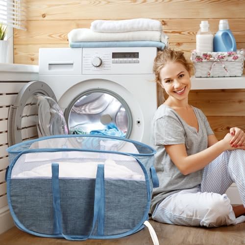 Collapsible Laundry Baskets, Tear Proof Pop Up Laundry Hamper with Dual Handles, Durable Foldable Laundry Basket, Easy to Carry Laundry Hamper for Home, Laundry Room, Bedroom, Dorm, Travel Blue - Image 2