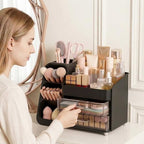 Large Capacity Makeup Organizer Countertop with Makeup Brush Holder for Vanity, Thickened Material, Bathroom Countertop Organizer Skin Care Perfumes Storage, Teen Girl Gifts for 12-23 Year（black） - Image 2