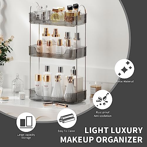 Akinbas 3 Tier Bathroom Organizer Countertop Makeup Perfume Tray Skincare Organizer for Bathroom Dresser Vanity (Grey) - Image 3