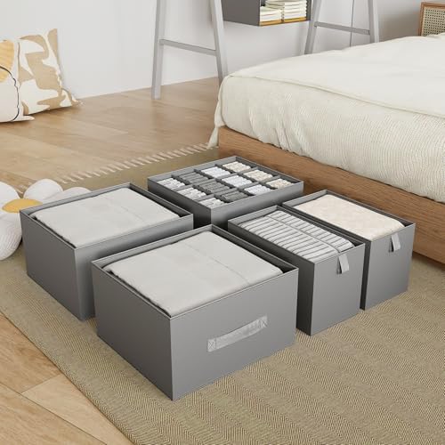 6-Shelf Hanging Closet Organizer with 5 Drawers, Non-Woven Storage, Gray | Spacious compartments sort clothes & undergarments; foldable drawers add hidden storage for closets, wardrobes or RVs. - Image 4