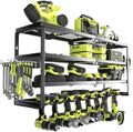 MOOMSINE 4 Layer Power Tool Organizer Wall Mount, Battery Tools Holder with Charging Station Shelf, Cordless Drill Hanger Storage Rack for Garage Organization, Workshop, Pegboard - 32 Inch 8 Slots by MOOMSINE