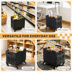 SUNALLY Folding Utility Cart Rolling Crate Handcart Shopping Trolley, Black - Image 6