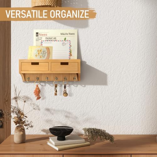 Rebee Vision Key Holder Wall Mount with Drawers for Room Decor, Light Brown - Image 5