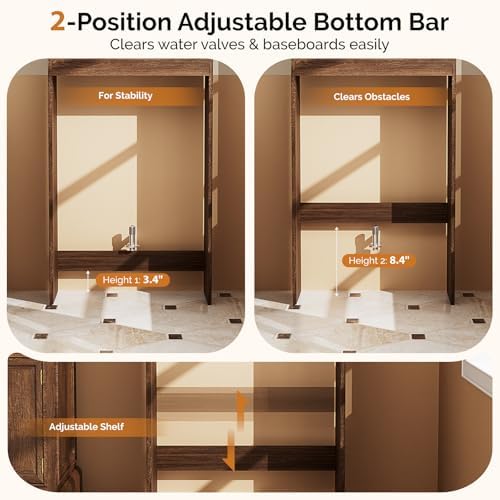VINGLI Over The Toilet Storage Cabinet, Mid Century Modern Bathroom Organizer with Fluted Doors, Freestanding Wooden Space Saver Stand with Adjustable Shelves for Laundry, Dark Walnut - Image 6