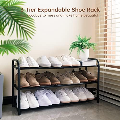 Gonfoam Expandable 3-Tier Shoe Rack for Closet and Entryway, Black - Image 2