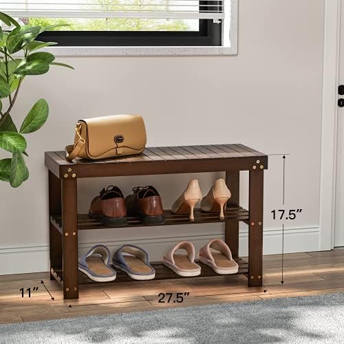 Pipishell 3 Tier Bamboo Shoe Rack Bench for Entryway, Brown - Image 3