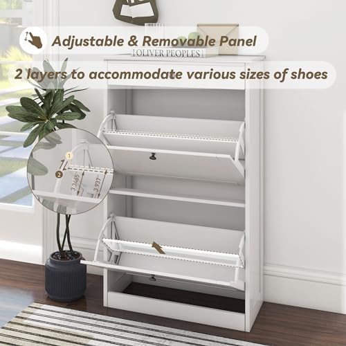 FTZxHKLX Shoe Cabinet with 2 Flip Drawers, Slim Shoe Storage Cabinet, White - Image 6
