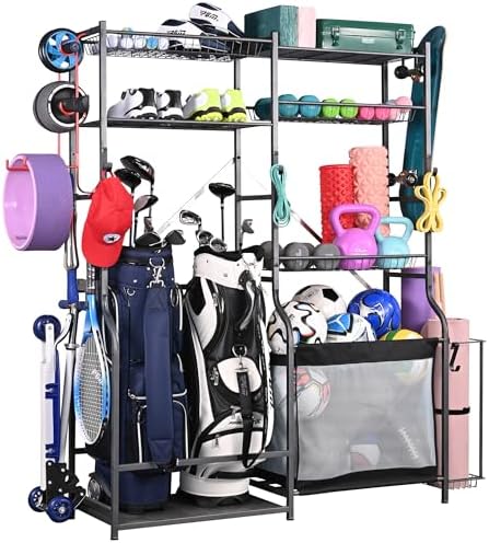 PLKOW Extra-Large Ball and Sports Equipment Storage Rack, Black by PLKOW