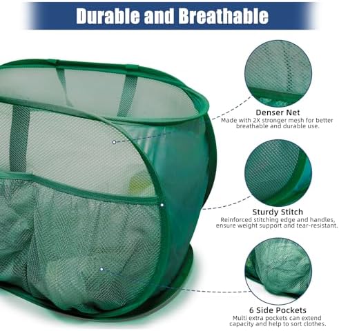 Collapsible Laundry Baskets, Upgrade Pop Up Laundry Hamper with Convenient Bags, Foldable Laundry Basket Mesh Light Weight, Easy to Carry Clothes Hampers for Laundry, Dorm, Toys, Travel Green - Image 5