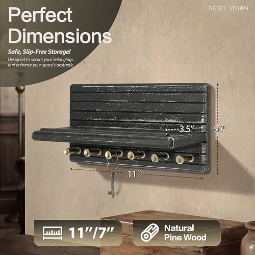 Rebee Vision Pine Key Holder Wall Mount for Home Decor, Old Black - Image 2