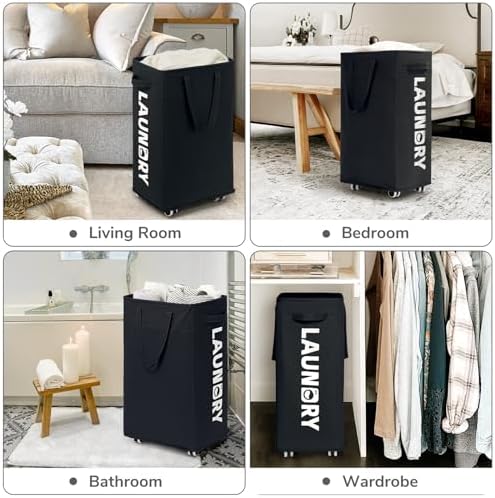 CHICVITA 75L Laundry Basket with Wheels 2-Pack, Wash Bags, Black - Image 5