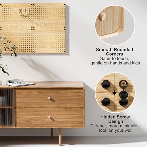 VOIMO Bamboo Peg board Wall Organizer, 4 Panels, 16 x 12 in, 35 Hooks - Image 5