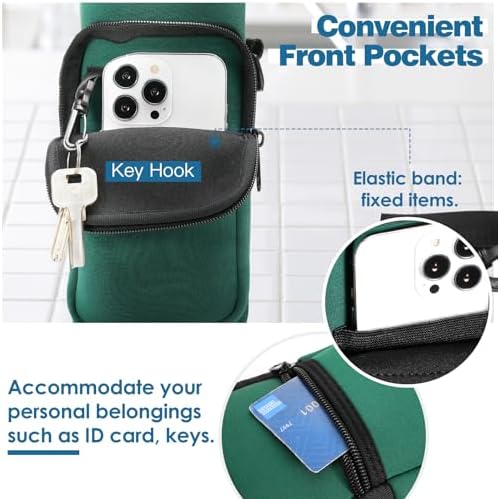 Nuovoware Water Bottle Carrier Bag, 40oz Bottle Pouch Holder, Adjustable Shoulder Hand Strap 2 Pocket Sling Neoprene Sleeve Sports Accessories for Hiking Travelling, Dark Green - Image 2