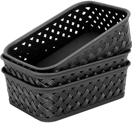 MaxGear 3 Pack Plastic Storage Baskets, Small, Black by MaxGear