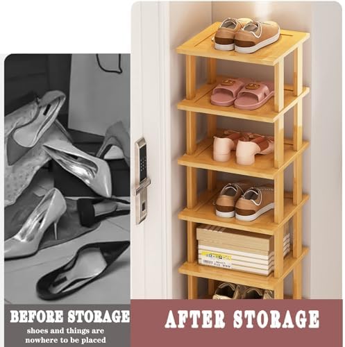 Bamboo Shoe Rack 12 Tier- Vertical Shoe Rack for Small Spaces, Tall Narrow Shoe Rack Organizer for Closet Entryway Corner Garage and Bedroom,Skinny Shoe Shelf with Free Stackable DIY - Image 6