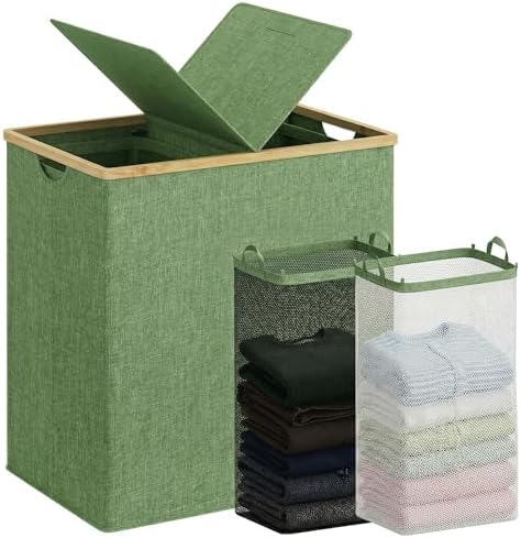 efluky Double Laundry Hamper with Lid and 2 Removable Bags, Sage Green by efluky