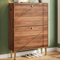 Nicetree Shoe Storage Cabinet for Entryway - 2 Flip Drawers Shoe Cabinet with Tiered Fluted Design - Slim Shoe Storage Rack with Gold Legs - Narrow Shoe Cabinet Hidden Shoe Organizer for Small Spaces by Nicetree