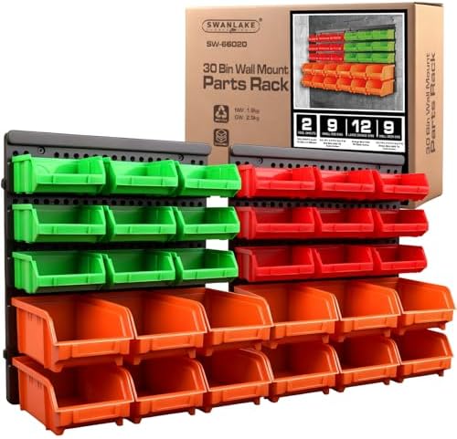 30-Bin Wall-Mounted Storage Bins, Heavy-Duty Garage Tool Organizer for Screws, Nuts, Bolts, Nails, Small Hardware Parts - Easy Installation and Customizable by SWANLAKETOOLS