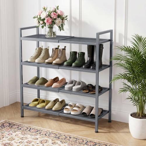 Expandable Shoe Rack for Closet, Entryway, Shoe Storage, 4-Tier, Grey - Image 6