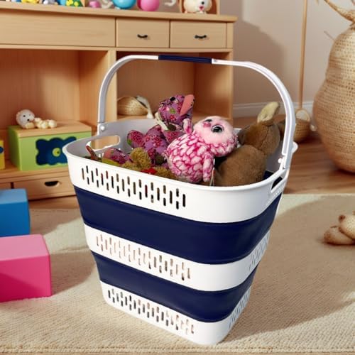 SAMMART 38L (10 Gallon) Collapsible Plastic Laundry Basket - Foldable Pop-Up Storage Container/Organizer – Portable Space Saving Laundry Hamper (1, White/Starry Blue) - Image 2