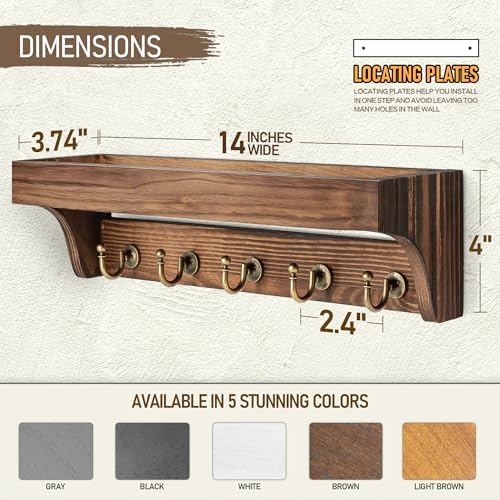 Rebee Vision Key Holder Wall Mount with Shelf for Home Office,Vintage Brown - Image 2