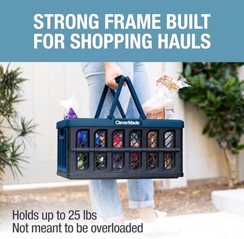 CleverMade Eco Collapsible Shopping Basket with Handles, 24L Ocean, 3 Pack - Image 2