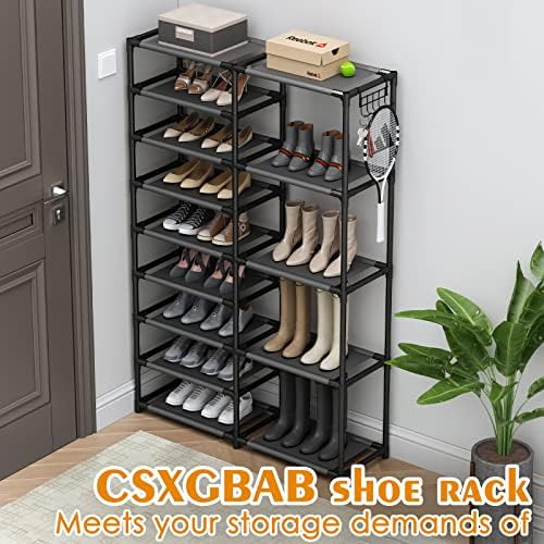 CSXGBAB 9-Tier Shoe Rack Organizer, Tall Garage Shoe Rack, Boot Rack, Black - Image 5