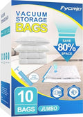 Fygrip 80% Space Saver Vacuum Storage Bags with Hand Pump, 10 Jumbo | Plastic Packaging Bags, Vacuum Seal Bags for Clothing, Travel Lugggage, Blankets, Comforters by Fygrip