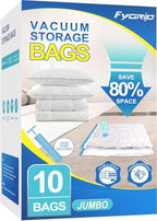 Fygrip 80% Space Saver Vacuum Storage Bags with Hand Pump, 10 Jumbo | Plastic Packaging Bags, Vacuum Seal Bags for Clothing, Travel Lugggage, Blankets, Comforters by Fygrip