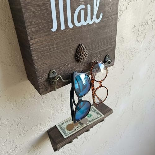 eBun Narrow Wood Mail Holder with 6 Key Hooks - Image 4