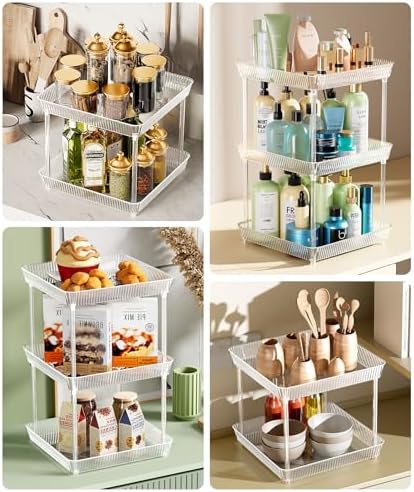 3 Tier Lazy Susan Bathroom Countertop Organizer, 360° Clear Rotating Square Storage Tray, Cosmetics and Perfume Organizer, Spinning Storage Tray Vanity Organizer Shelf for Bathroom Cabinet, Kitchen - Image 5
