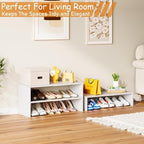 3-Tier Expandable White Shoe Rack Organizer for Closet, Stackable Shoe Racks Storage Shelf, Small Metal Wood Combination Shoe Shelves for Closets,Entryway,Front Door, Narrow Space,Hallway,8-16 Pairs - Image 5