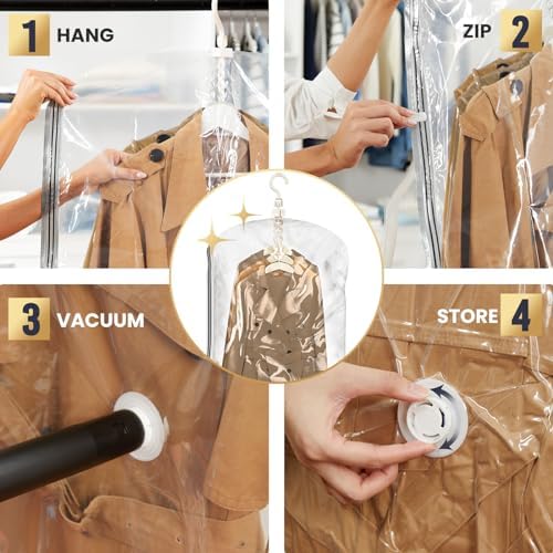 TAILI Hanging Vacuum Storage Bags Clothes, Coats, Jackets,4 Short - Image 5