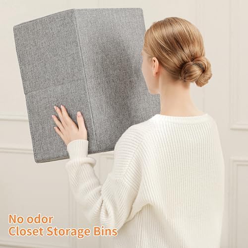 linen closet organizers and storage, Large Storage Baskets, washable, clothes organizer with handle, sweater organizer for closet (dark grey, 15¾"x11¾ x9¾) - Image 6