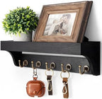 Rebee Vision Key Holder Wall Mount with Shelf & 5 Hooks for Entryway, Black by REBEEVISION
