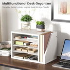 Creso hom Mail Sorter, File Organizer Desktop, Wood Desk Organizer with 3 Adjustable Shelves, Mail Holder for Office, Home, Letter Sorter File Holders for Envelopes, Mail Supplies Magazines, White - Image 3