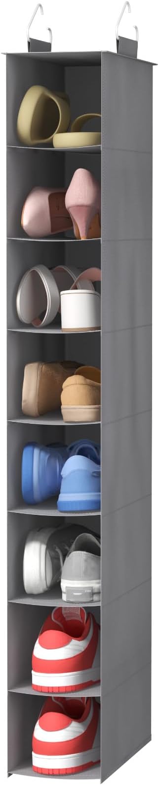 Lifewit 8 Section Hanging Shoe Storage Organizer for Closet Foldable, Gray | Folding Shoe Racks, Fabric Shoes Storage with Two Hangers, Closet Organizers and Storage for Wardrode, Dorm by Lifewit