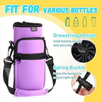 Nuovoware Water Bottle Carrier Bag, 25oz/32oz Bottle Pouch Holder, Adjustable Shoulder Hand Strap 2 Pocket Sling Neoprene Sleeve Sports Water Bottle Bag for Men Women Hiking Travel, Taro Purple - Image 4