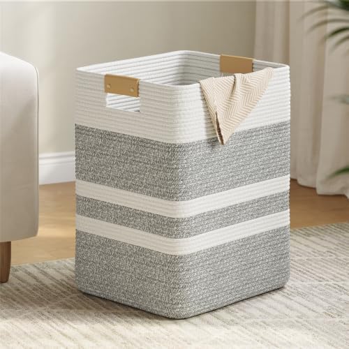 Nunsino 90L Laundry Basket, Cotton Rope Laundry Hamper with Leather Handles by Nunsino