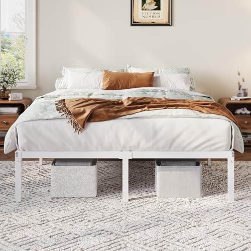 Allewie Queen Bed Frame, 12 Inch Metal Beds with Storage Space, White - Image 3