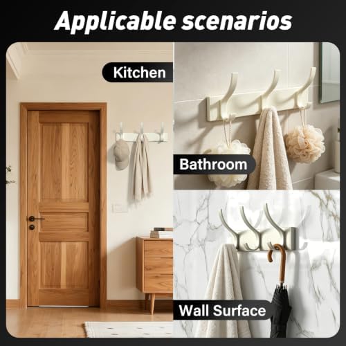 White 3-Hook Wall Coat Rack – Modern Metal Hanging Track, No-Drill Adhesive Mount, Space-Saving Entryway Organizer for Jackets, Hats & Bags, Perfect for Bathroom, Bedroom, Hallway (2-Pack) - Image 5