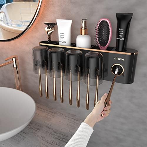 iHave Toothbrush Holders for Bathrooms Wall Mounted with Dispenser & 4 Cups by ihave