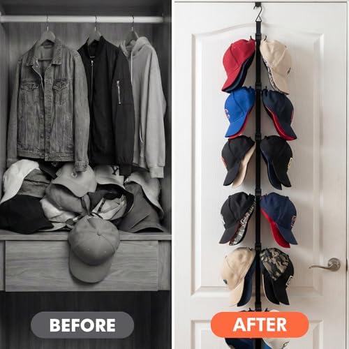 Hat Organizer for Closet, Hat Rack for Door with 6 Durable Adjustable Hooks & Storage Bag, Height 66 in Hat Storage for Home Dorm Room Travel Outdoor - Image 3